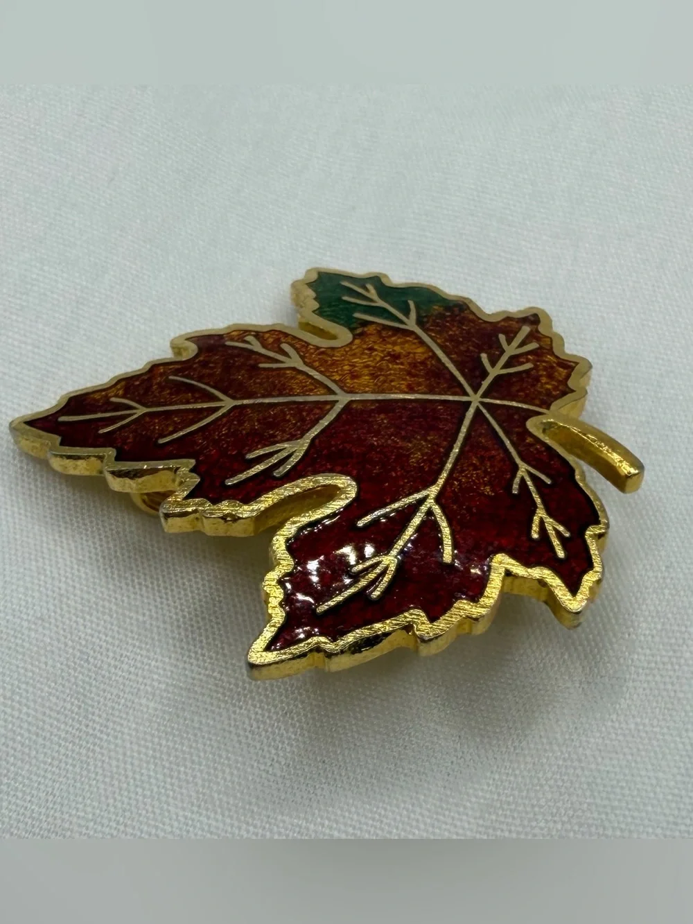 Vintage Goldtone Maple Leaf Brooch Pin Red Yellow Green Enamel Fall Foliage